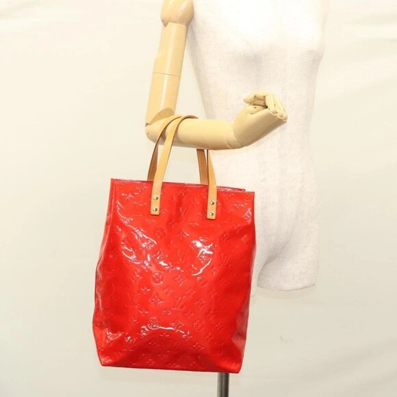 LOUIS VUITTON Monogram Vernis Reade MM Hand Bag Red Rouge - Picture 1 of 16